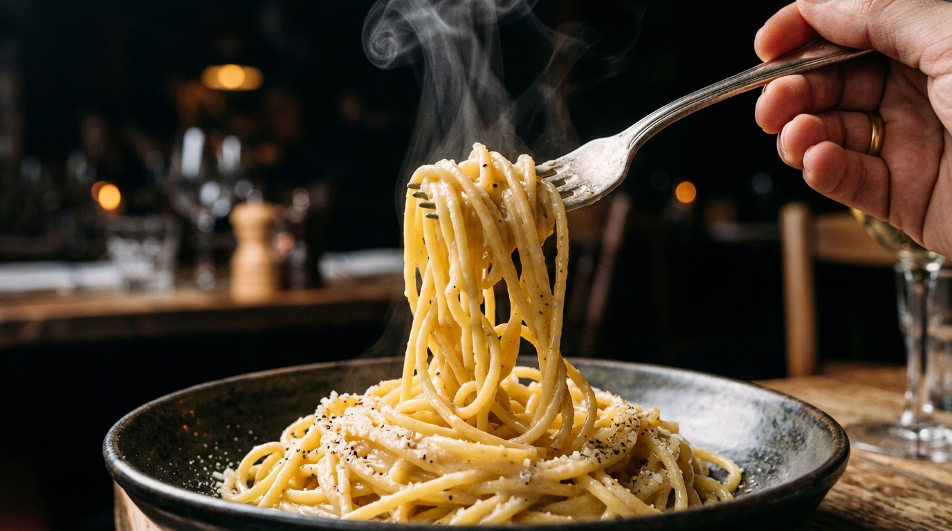絶妙に乳化してツヤのある美味しそうなパスタ